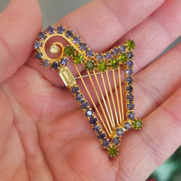 Vintage Hobé Signed Rhinestone Harp Brooch Pin - Picture 7 of 8